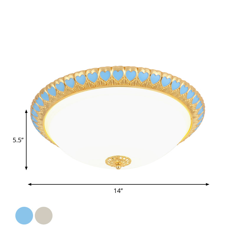 Opaline Glass LED Flush Light Simple Grey / Blue Heart - Edge Dome Shade Bedroom Massimale Montaggio Lampada