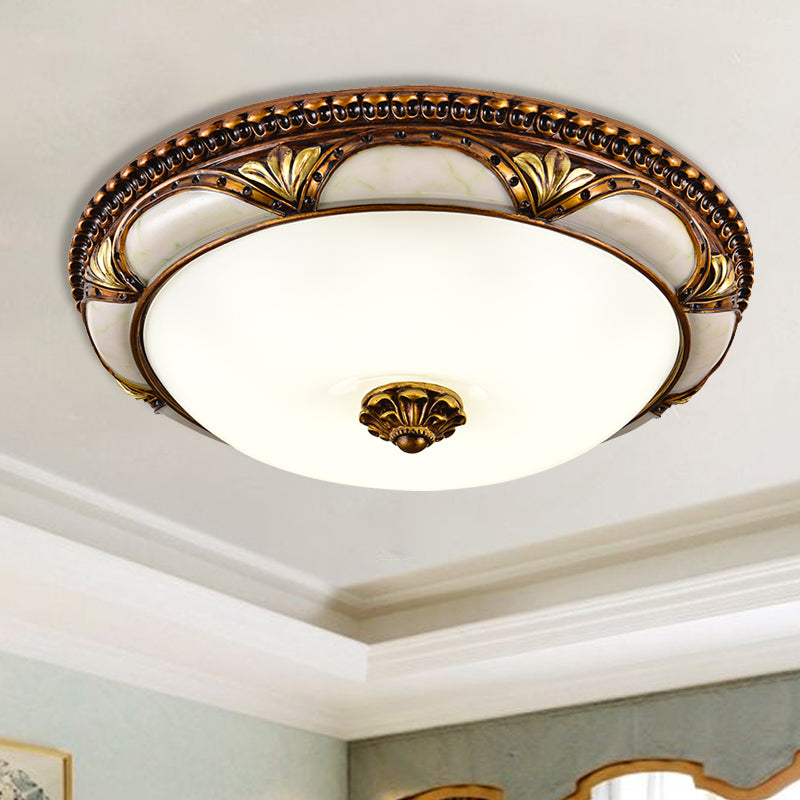 14"/16"/19.5" W LED Ceiling Lamp Traditional Floral Cream Glass Flush Mount Light Fixture in Brass