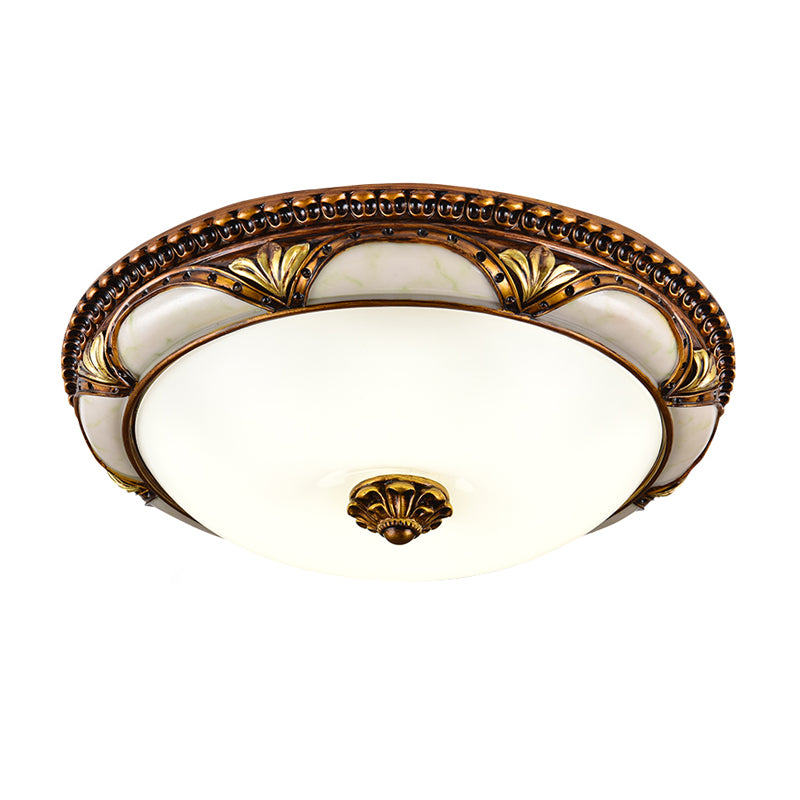 14"/16"/19.5" W LED Ceiling Lamp Traditional Floral Cream Glass Flush Mount Light Fixture in Brass