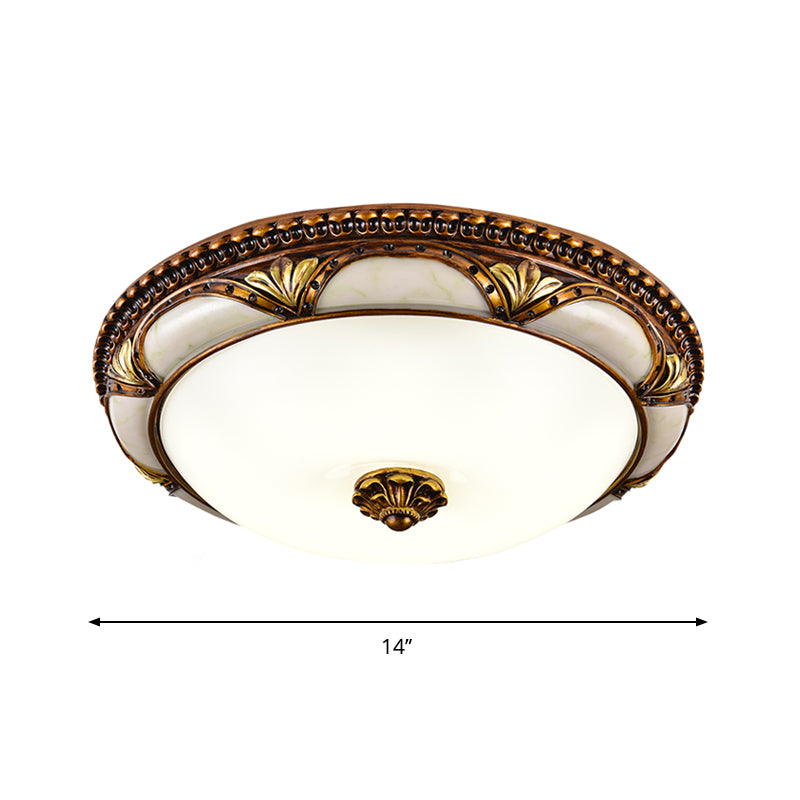 14"/16"/19.5" W LED Ceiling Lamp Traditional Floral Cream Glass Flush Mount Light Fixture in Brass