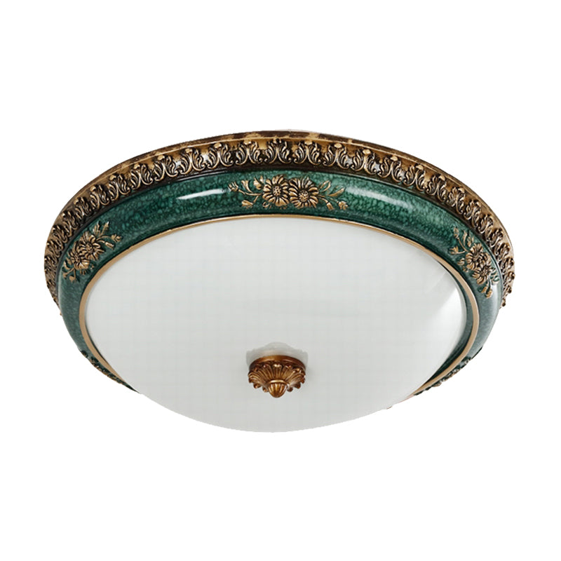 Plafoniera da incasso a soffitto a LED verde, ciotola in vetro opale retrò, montaggio ad incasso per camera da letto, 14"/16"/19,5" W