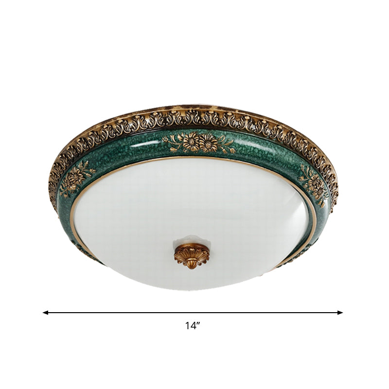 Plafoniera da incasso a soffitto a LED verde, ciotola in vetro opale retrò, montaggio ad incasso per camera da letto, 14"/16"/19,5" W