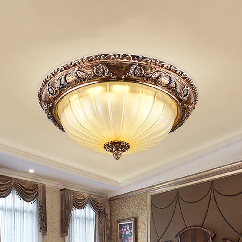 Traditionele komplafondlamp, geribbeld matglas, 14"/16"/19,5" W LED inbouw in bruin