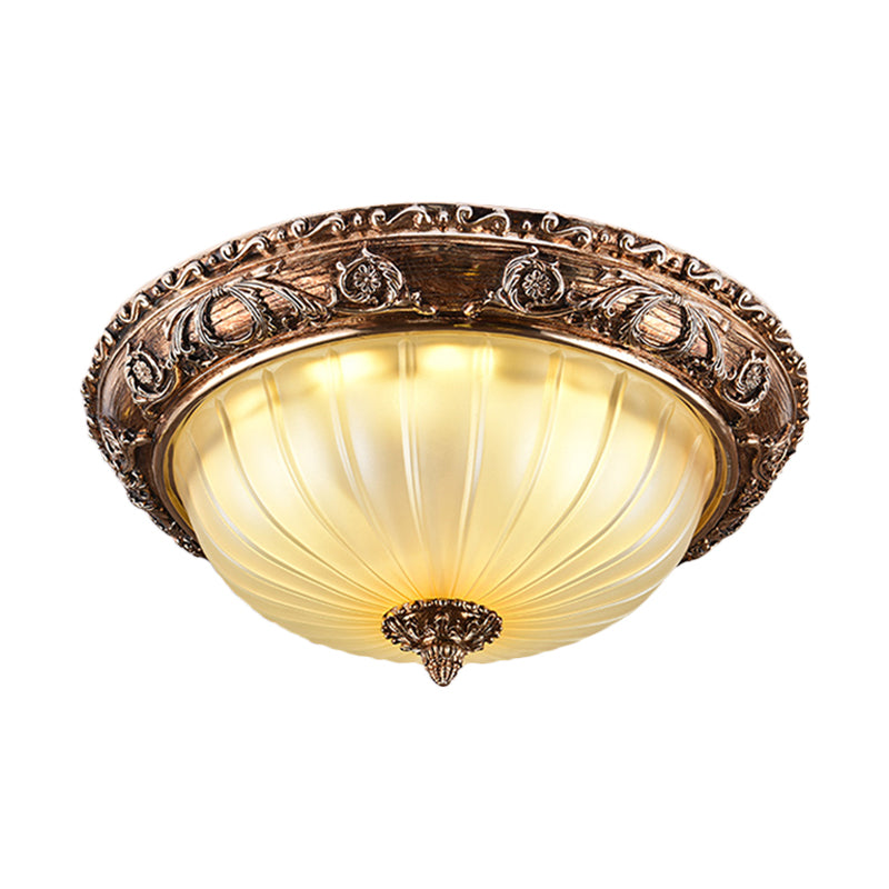 Traditionele komplafondlamp, geribbeld matglas, 14"/16"/19,5" W LED inbouw in bruin