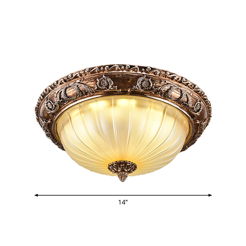 Traditionele komplafondlamp, geribbeld matglas, 14"/16"/19,5" W LED inbouw in bruin
