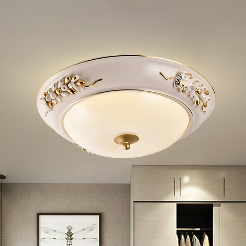 White LED Flush Massimale Light Fixture Classic Opal Glass Bowl Flushmount con Embossato Spikelet Decor, 12 "/14" /18 " W