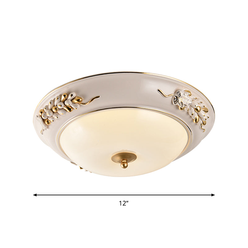 White LED Flush Massimale Light Fixture Classic Opal Glass Bowl Flushmount con Embossato Spikelet Decor, 12 "/14" /18 " W