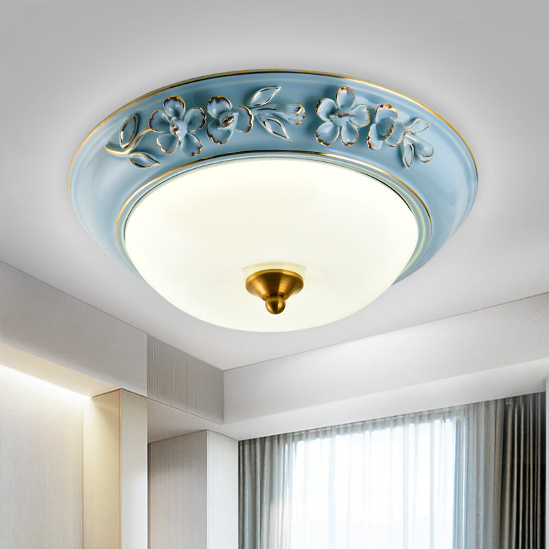 12"/14"/18" W Blue LED Flushmount Countryside Ceramic Flower Ceiling Light Fixture with Bowl Lampshade