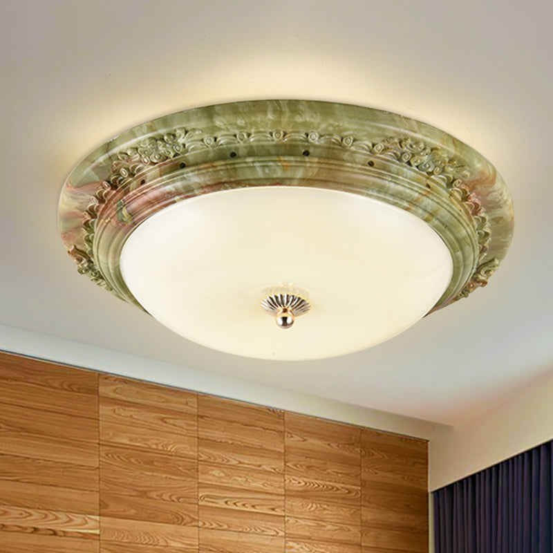 Green Cupola Soffitto Monte Light Country Milk Glass Bedroom LED Flush Monte Recata Illuminazione, 14 "/16" /19.5 " Larghezza
