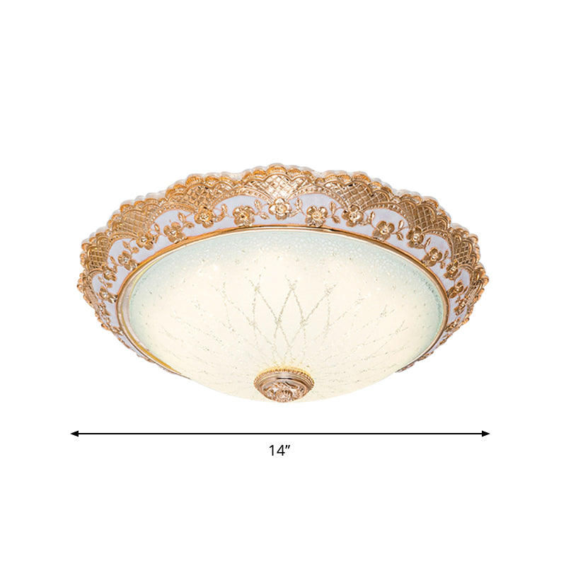 Halbkugel-LED-Unterputz-Halterung traditionelles Gold Opaline Glas Deckenleuchte mit Scalloped Trim, 14 "/16" /19.5 " W