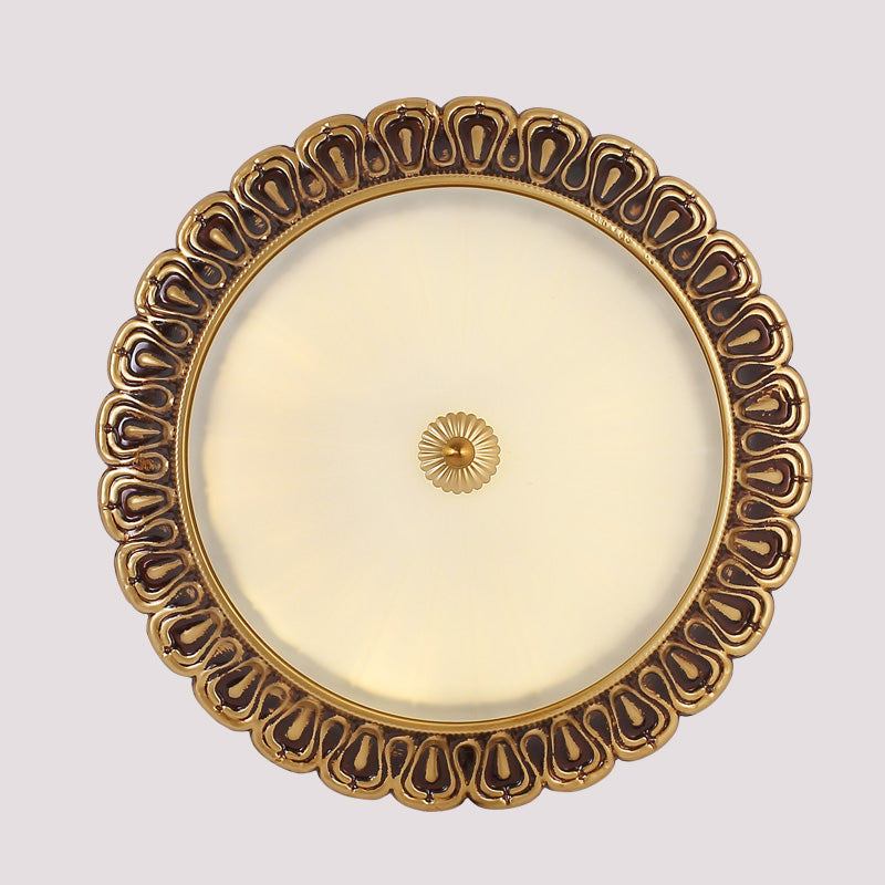 Halfbolvormige melkglazen plafondverlichting Vintage 16"/19,5" brede 3-lichts slaapkamer inbouwlamp in messing