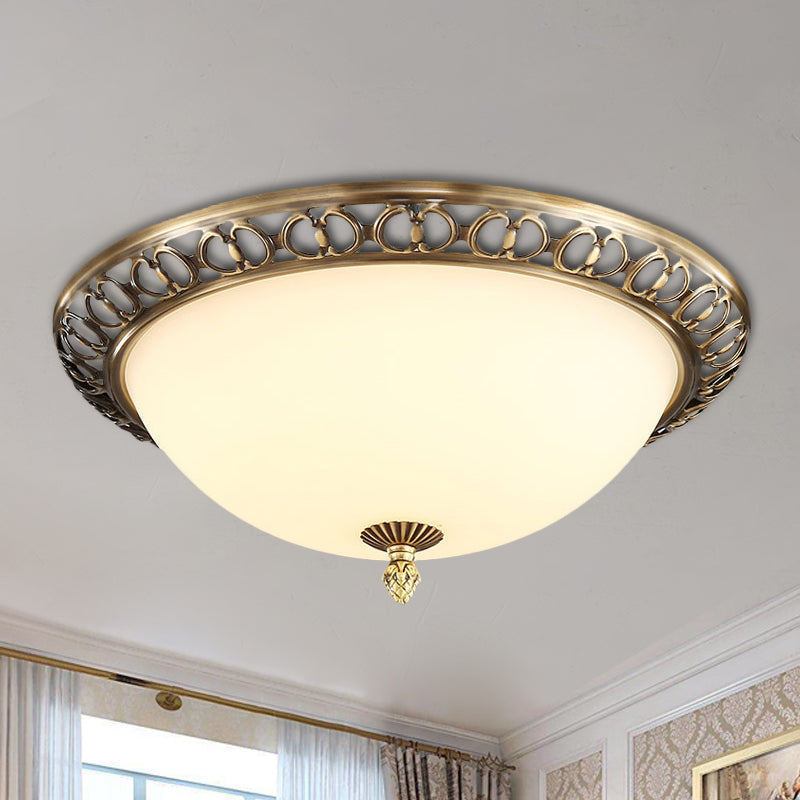 Brass Finish 2 - Testa Soffitto Montaggio Light Antico Stile Frosted Glass Dome Flush Mount, 13 "/15" /19.5 " Wide