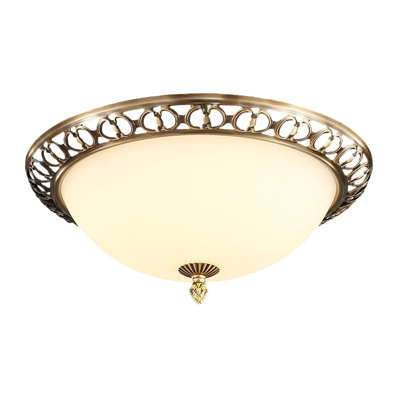 Brass Finish 2 - Testa Soffitto Montaggio Light Antico Stile Frosted Glass Dome Flush Mount, 13 "/15" /19.5 " Wide