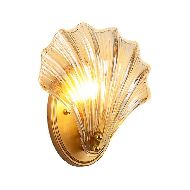 Lampada da parete a guscio a guscio singolo stile country in stile nero/oro fochi di illuminazione in vetro a costola