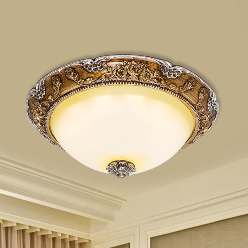 Deckenbündige Lampenfassung mit kuppelbraunem Glasschirm, traditionelle 14"/16"/19,5" W LED-Schlafzimmerleuchte in der Nähe der Decke in Braun