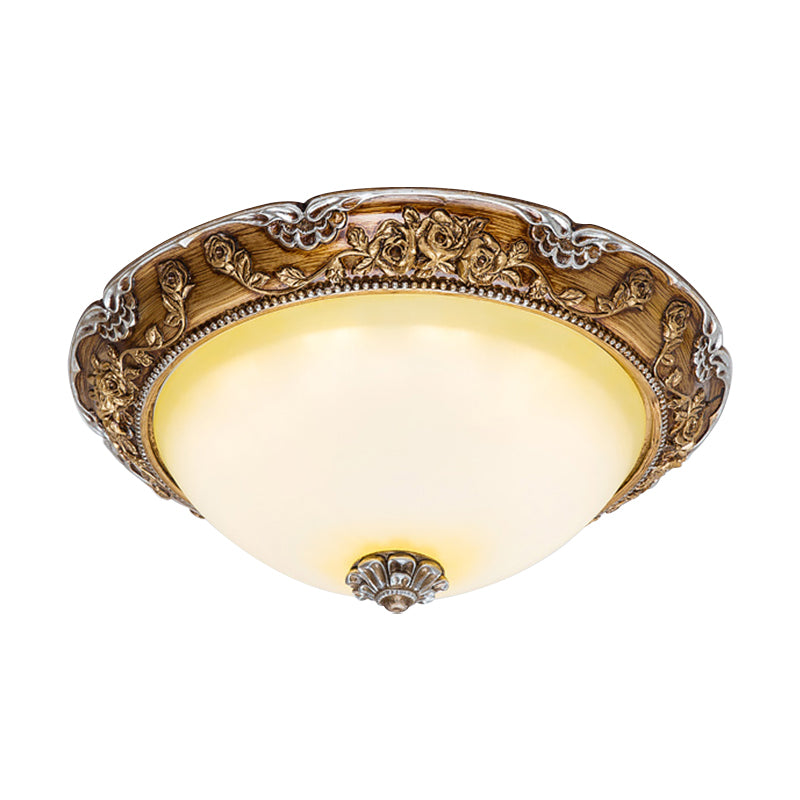 Deckenbündige Lampenfassung mit kuppelbraunem Glasschirm, traditionelle 14"/16"/19,5" W LED-Schlafzimmerleuchte in der Nähe der Decke in Braun