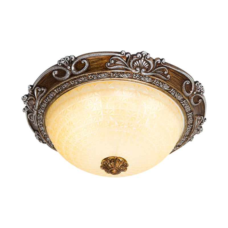 Countryside Bowl Flush Light Fixture Tan Glass LED Flush Mount Lamp in Brown for Bedroom, 14"/16"/19.5" W