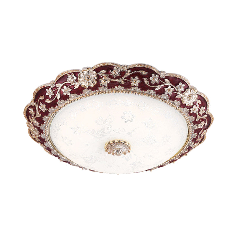 Kom Slaapkamer Inbouwlamp Armatuur Landelijke Stijl Geaderd Glas Donkerrood LED Plafondinbouw, 12"/16"/19,5" W