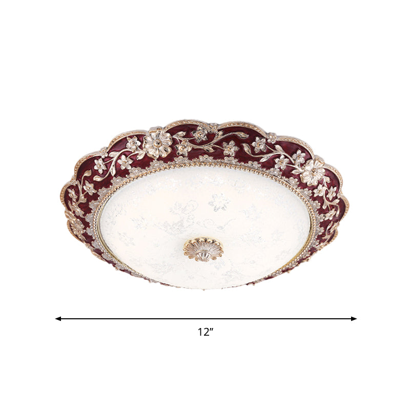 Kom Slaapkamer Inbouwlamp Armatuur Landelijke Stijl Geaderd Glas Donkerrood LED Plafondinbouw, 12"/16"/19,5" W