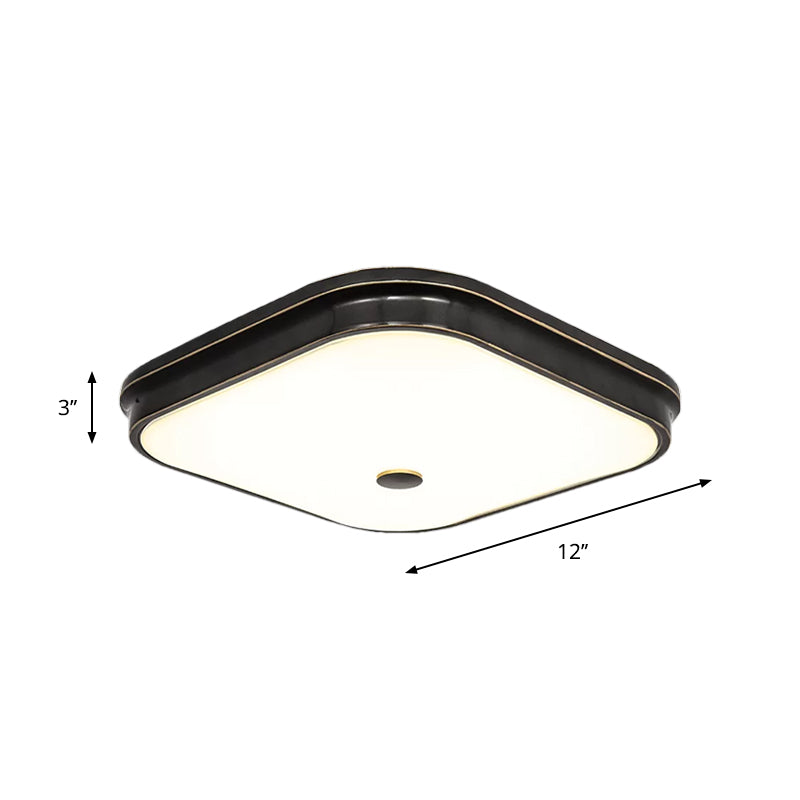 Black LED Flushmount Lighting Countryside Cream Glass Square Flush Mounted Lamp, 12"/16"/19.5" Wide