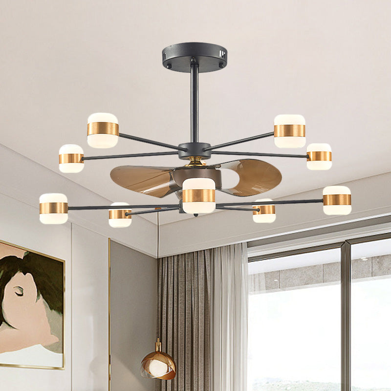 Gold 2-layer Radial Semi Flush Lighting Moderne 10 Lampenmetallic Hanging Lüfter Licht mit 3 braunen Klingen, 36,5 "breit