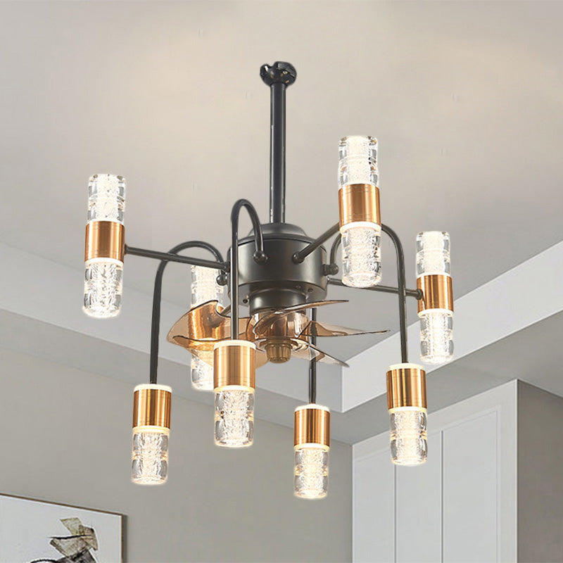 Modernist Sputnik Hanging Lüfter hell Metallic 8-Licht Schlafzimmer Halbflush-Lampe mit 3 braunen Klingen in Gold, 22 "W.