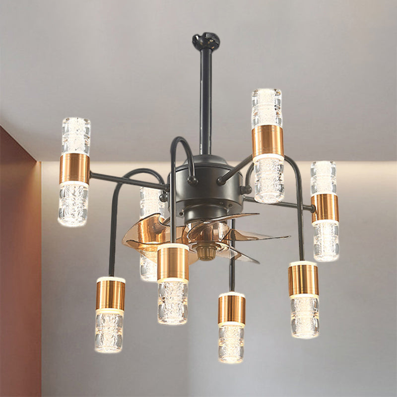 Modernist Sputnik Hanging Lüfter hell Metallic 8-Licht Schlafzimmer Halbflush-Lampe mit 3 braunen Klingen in Gold, 22 "W.