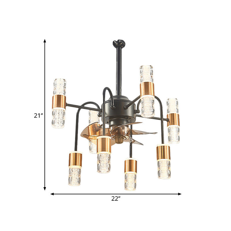 Modernist Sputnik Hanging Lüfter hell Metallic 8-Licht Schlafzimmer Halbflush-Lampe mit 3 braunen Klingen in Gold, 22 "W.