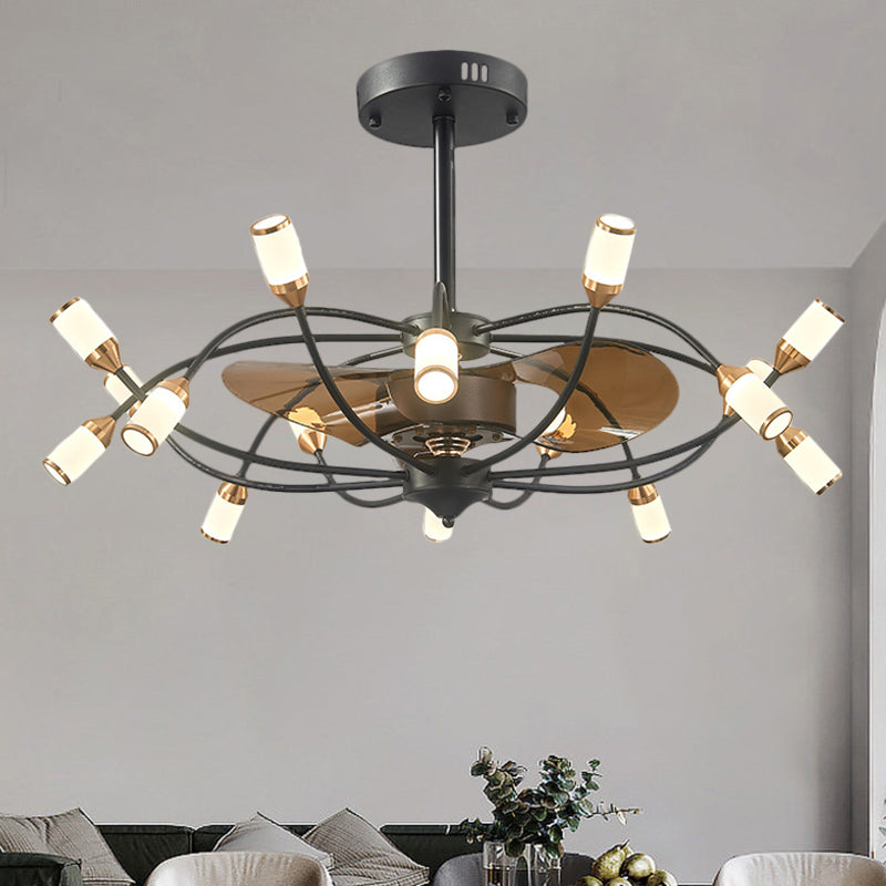 Braccio curvo metallico semifulco montato contemporaneo a 16 teste da 35,5 "Luce ventola nera larga con 3 lame marroni