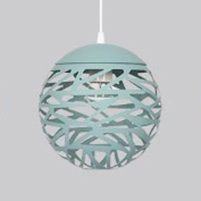 Kid Bedroom Hollow Orb Pendant Lamp Metal 1 Head Modern Candy Colored Hanging Light