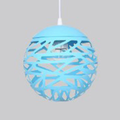 Kid Bedroom Hollow Orb Pendant Lamp Metal 1 Head Modern Candy Colored Hanging Light