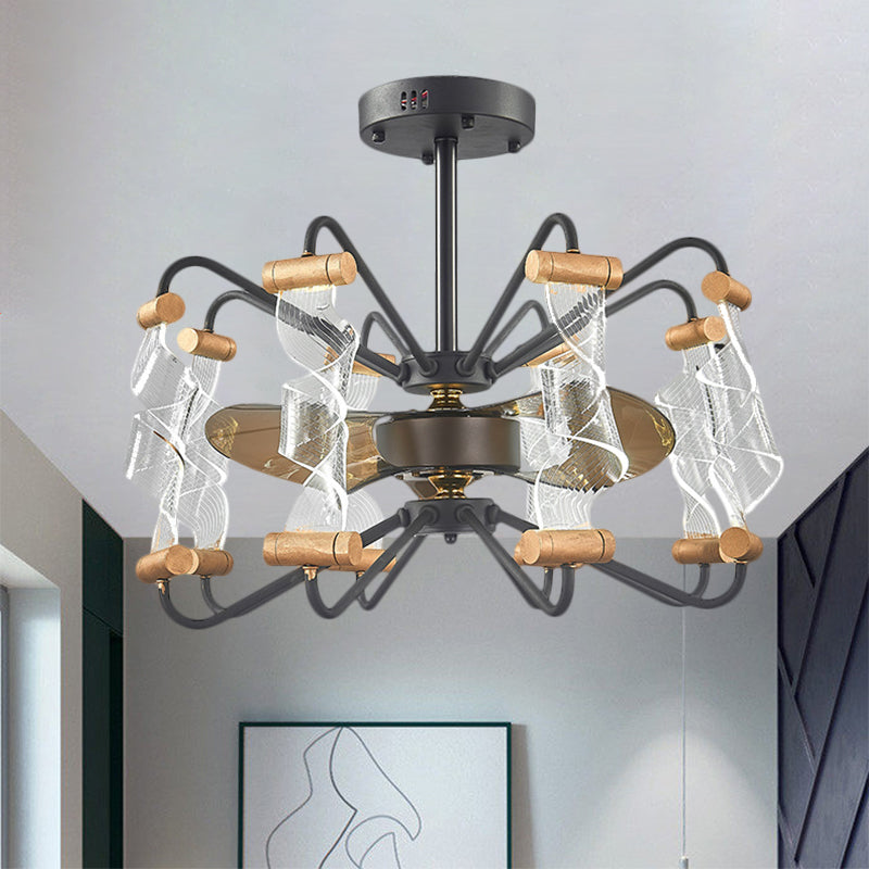 29,5 "Breite Acryl verdrehte Deckenlüftungslampe moderne 8 Lichter schwarz 3-Blade-Halbflush-Leuchte