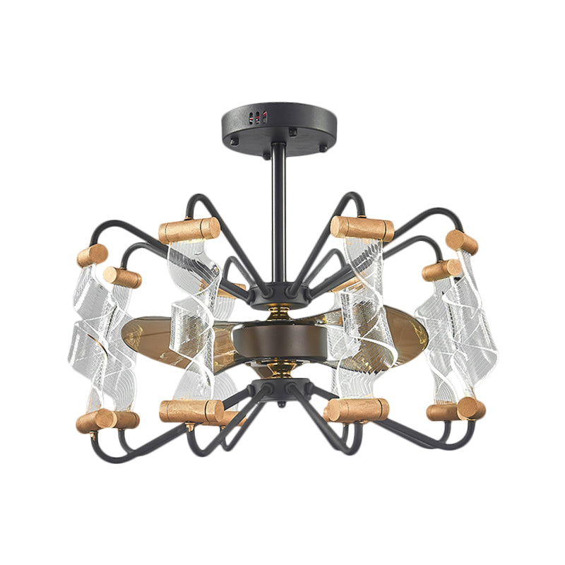 29,5 "Breite Acryl verdrehte Deckenlüftungslampe moderne 8 Lichter schwarz 3-Blade-Halbflush-Leuchte