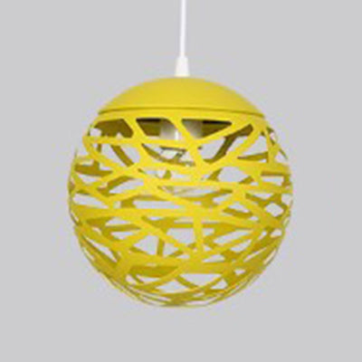 Kid Bedroom Hollow Orb Pendant Lamp Metal 1 Head Modern Candy Colored Hanging Light