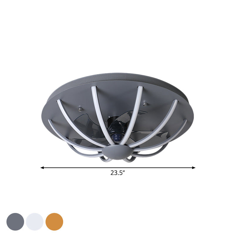 Gewölbter Käfighänge -Lüfter hellem modernistisch metallisch weißen/grau/goldene LED Flushmount Lampe mit 4 Klingen, 23,5 "W.