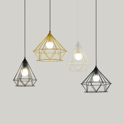 Traditional Diamond Wire Guard Pendant Light Metal 1 Light Hanging Lamp for Stair Cafe