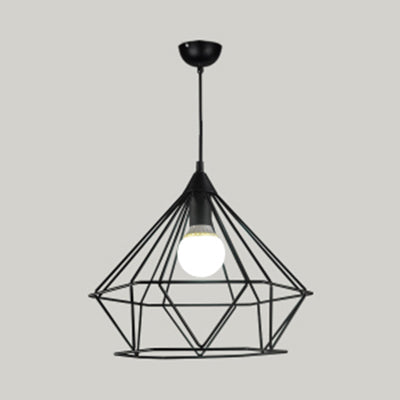 Traditional Diamond Wire Guard Pendant Light Metal 1 Light Hanging Lamp for Stair Cafe