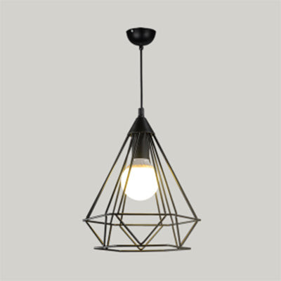 Traditional Diamond Wire Guard Pendant Light Metal 1 Light Hanging Lamp for Stair Cafe