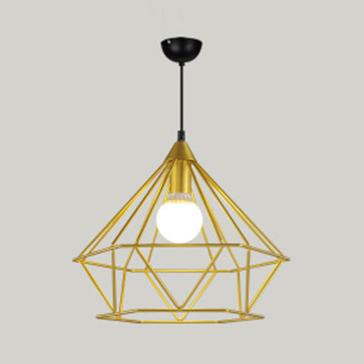 Traditional Diamond Wire Guard Pendant Light Metal 1 Light Hanging Lamp for Stair Cafe
