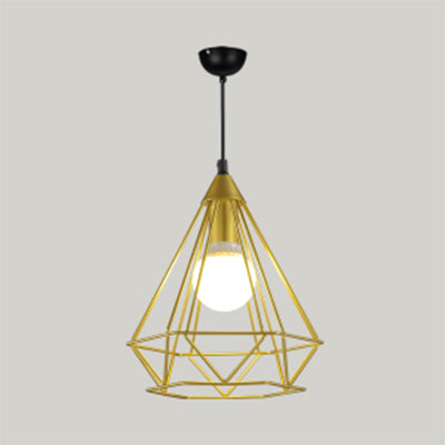 Traditional Diamond Wire Guard Pendant Light Metal 1 Light Hanging Lamp for Stair Cafe