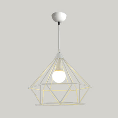 Traditional Diamond Wire Guard Pendant Light Metal 1 Light Hanging Lamp for Stair Cafe