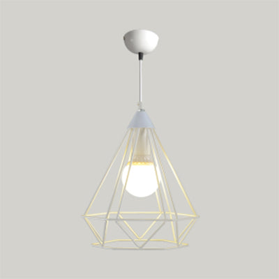 Traditional Diamond Wire Guard Pendant Light Metal 1 Light Hanging Lamp for Stair Cafe