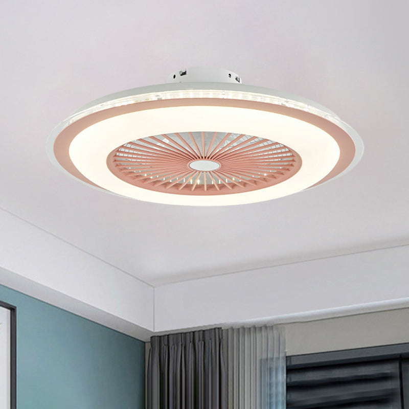 Ventio a soffitto circolare Light Minimalist Metal 23,5 "Lampa LED LED bianca/rosa larga