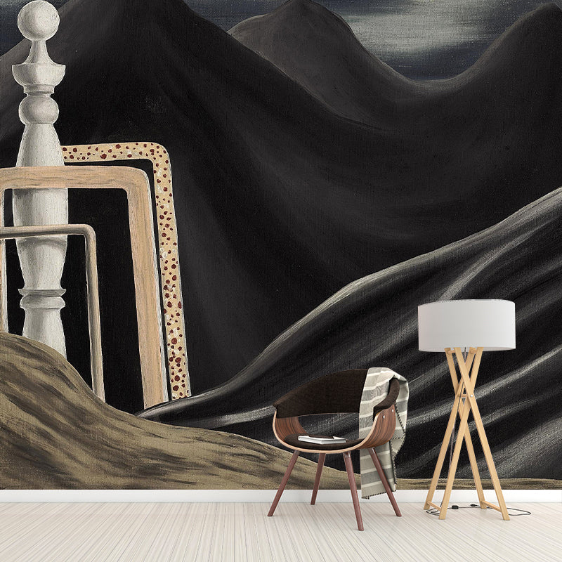 Black-Grey Mountains Wallpaper Murals Water Resistant Surrealistic Hallway Wall Art