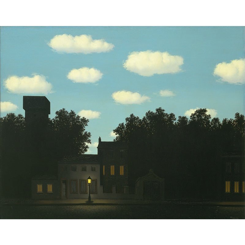 Village at Dawn Scenery Mural Wallpaper Surrealism Non-Woven Wall Art in Blue-Green
