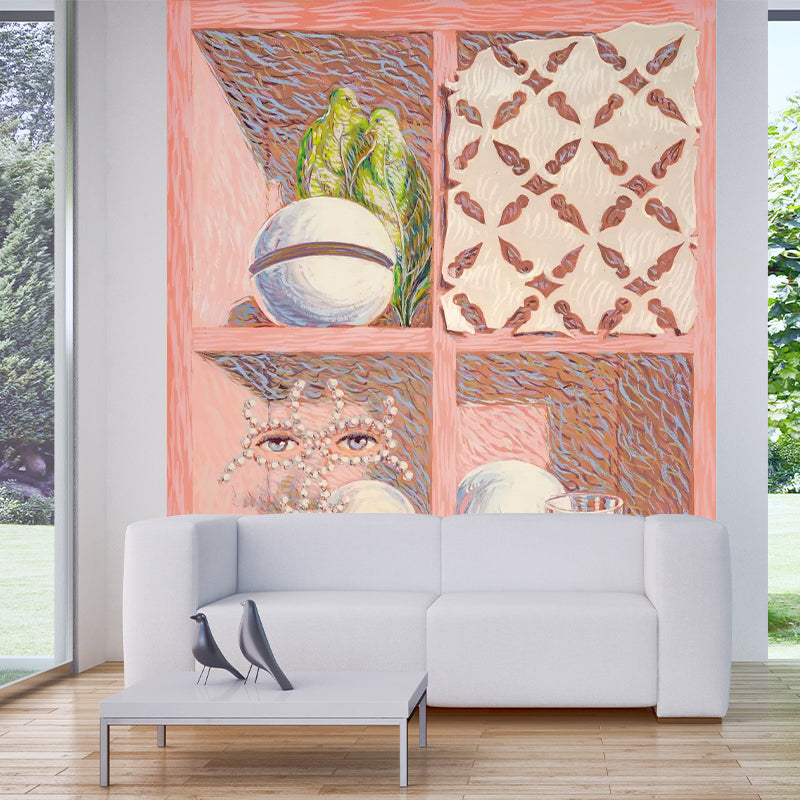 Pink Storage Case Murals Wallpaper Stain-Resistant Wall Covering for Living Room