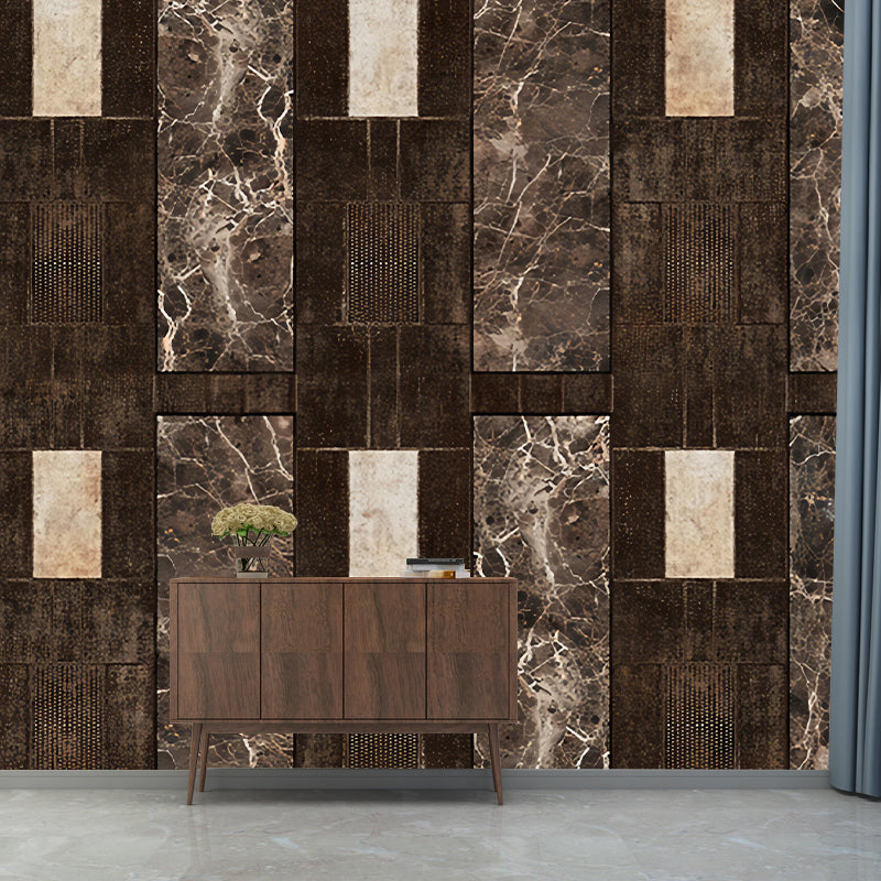 Dark Brown Marble Wallpaper Murals Moisture Resistant Rustic Living Room Wall Art