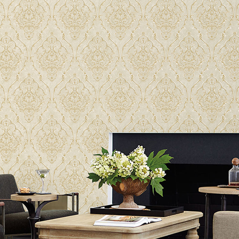 Soft Color Medallion Wallpaper Damask Nostalgic Stain-Resistant Wall Art for Living Room