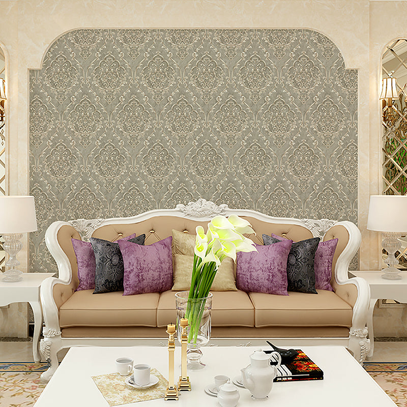 Soft Color Medallion Wallpaper Damask Nostalgic Stain-Resistant Wall Art for Living Room