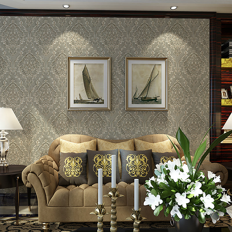 Soft Color Medallion Wallpaper Damask Nostalgic Stain-Resistant Wall Art for Living Room